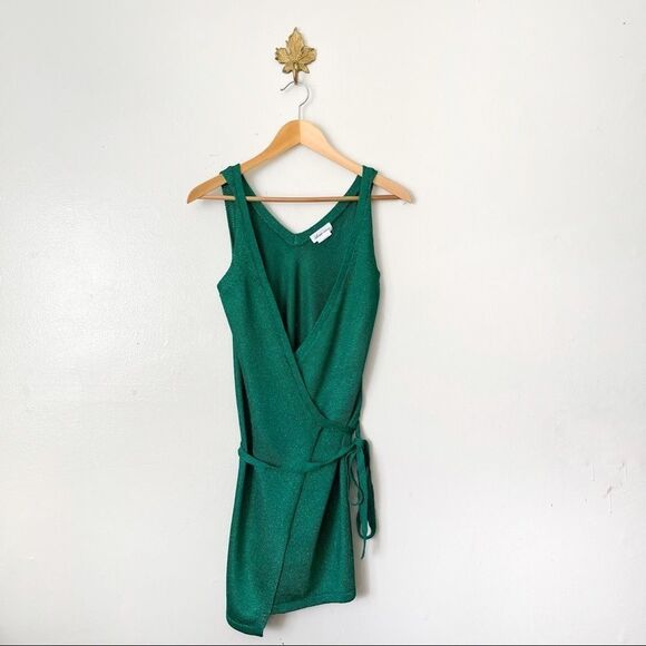 Revolve Lovers + Friends Green Wrap sweater mini dress Small preowned - Picture 2 of 9
